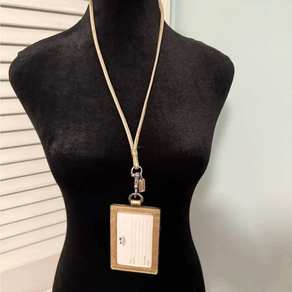 Coach Vintage gold tone Monogram Lanyard ID Holder w original Coach Info card!